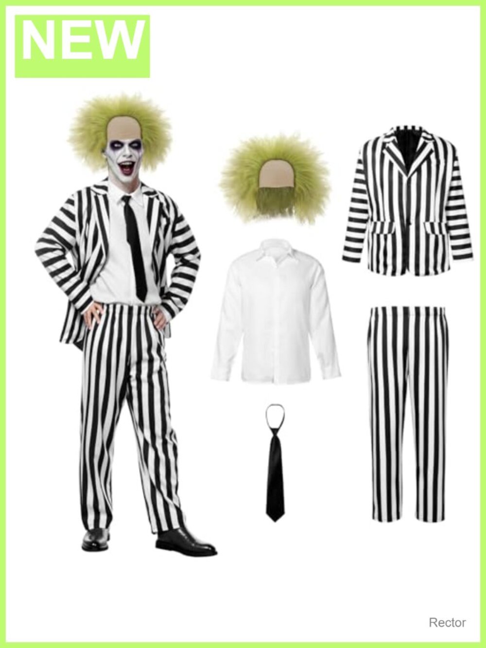 Men's Striped Suit Halloween Costume Set with Blazer, Shirt, Pants, Tie